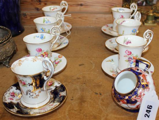 Coalport part coffee set, another similar coffee cup and saucer, and R C Derby Imari scuttle